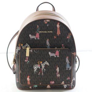 Michael Kors Adina Jet Set Girls Medium backpack MK Logo Brown Multi NWT…